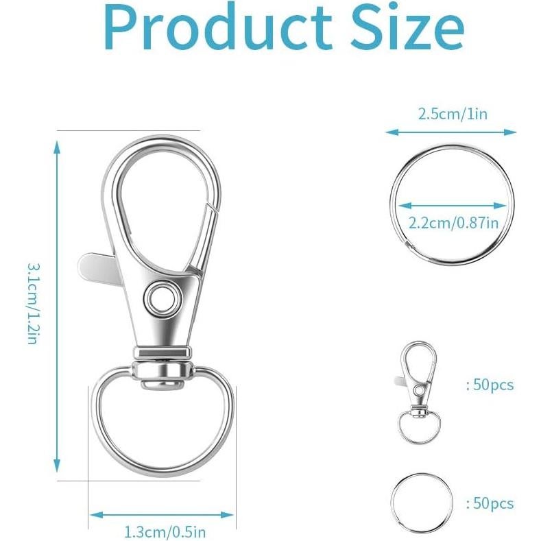 100 Ganchos de Llavero HXSEMAYIG con Cierres de Langosta Plata