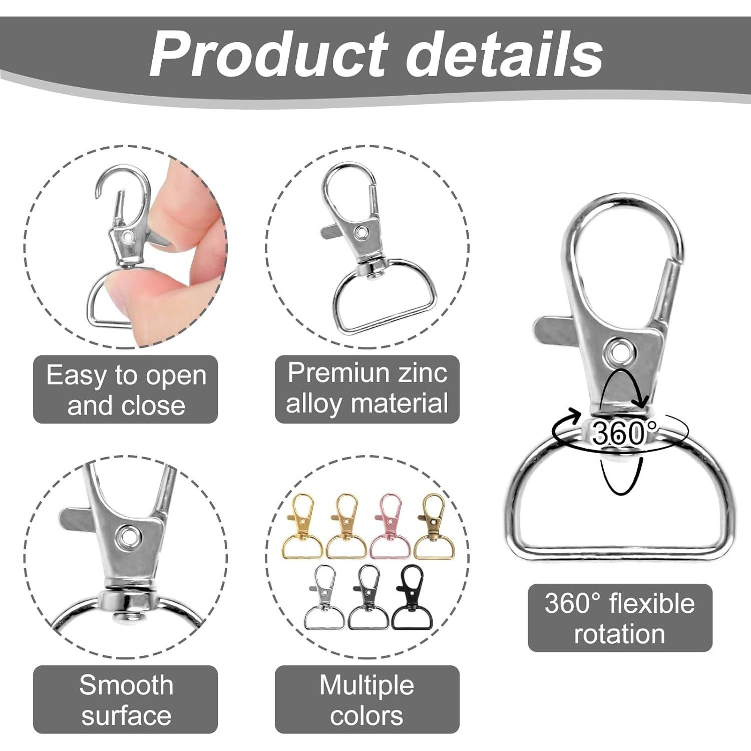 60 Ganchos de Clip Giratorios HXSEMAYIG para Llaveros 3.8 cm