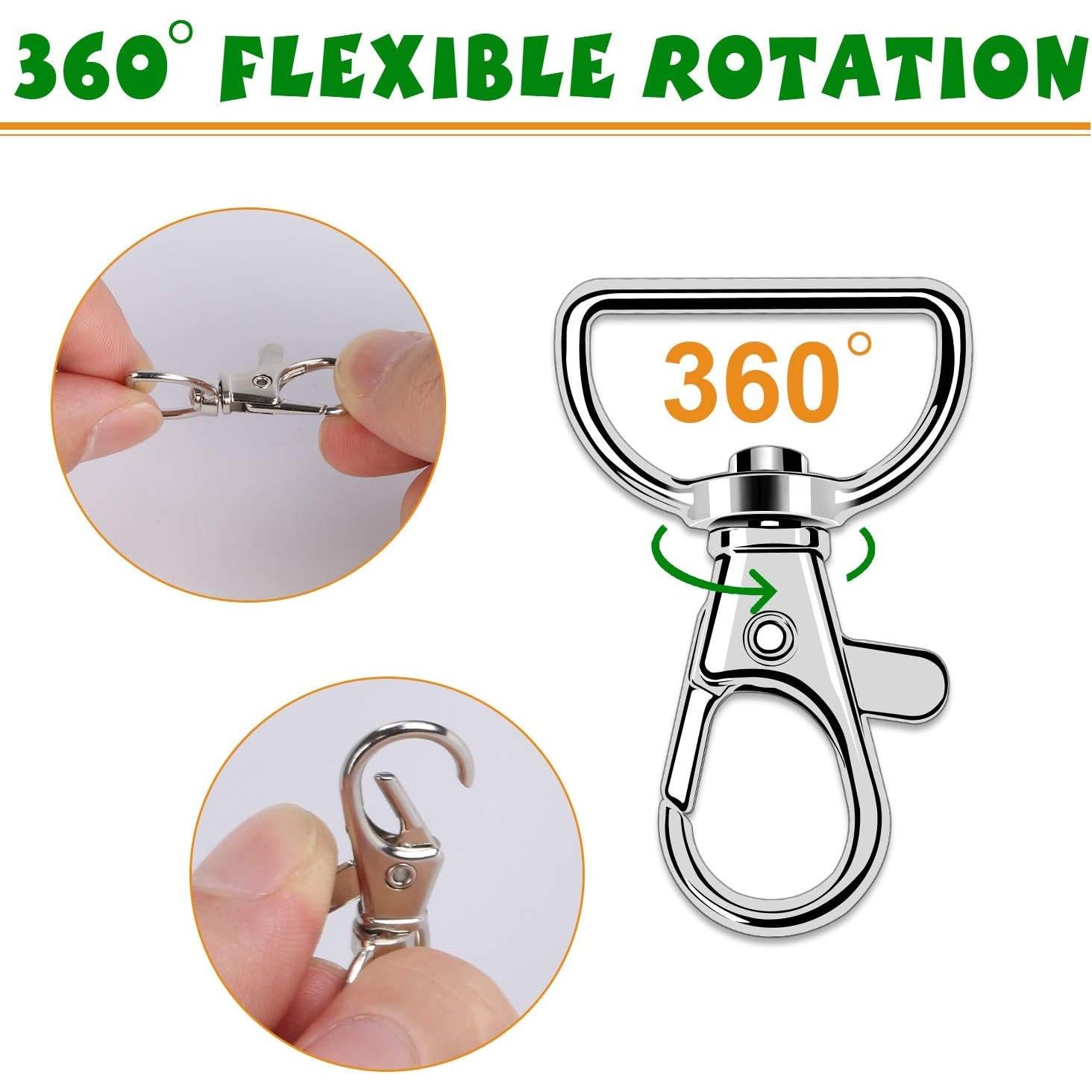 50 Ganchos Giratorios de Langosta AUGSUN Plata 3.81 cm