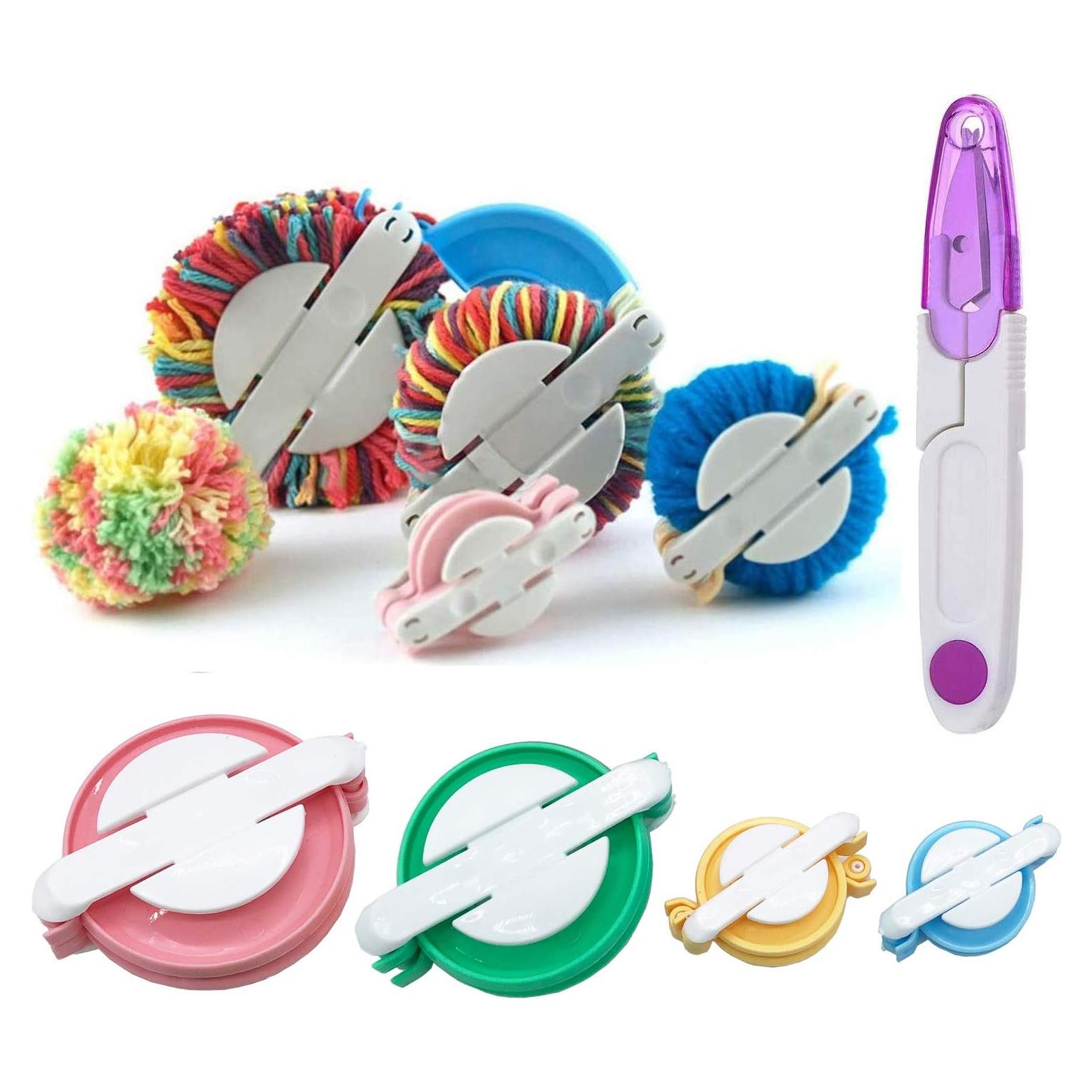 Fabricante de Pompones WAYION 4 Tamaños con Tijeras y Hilo