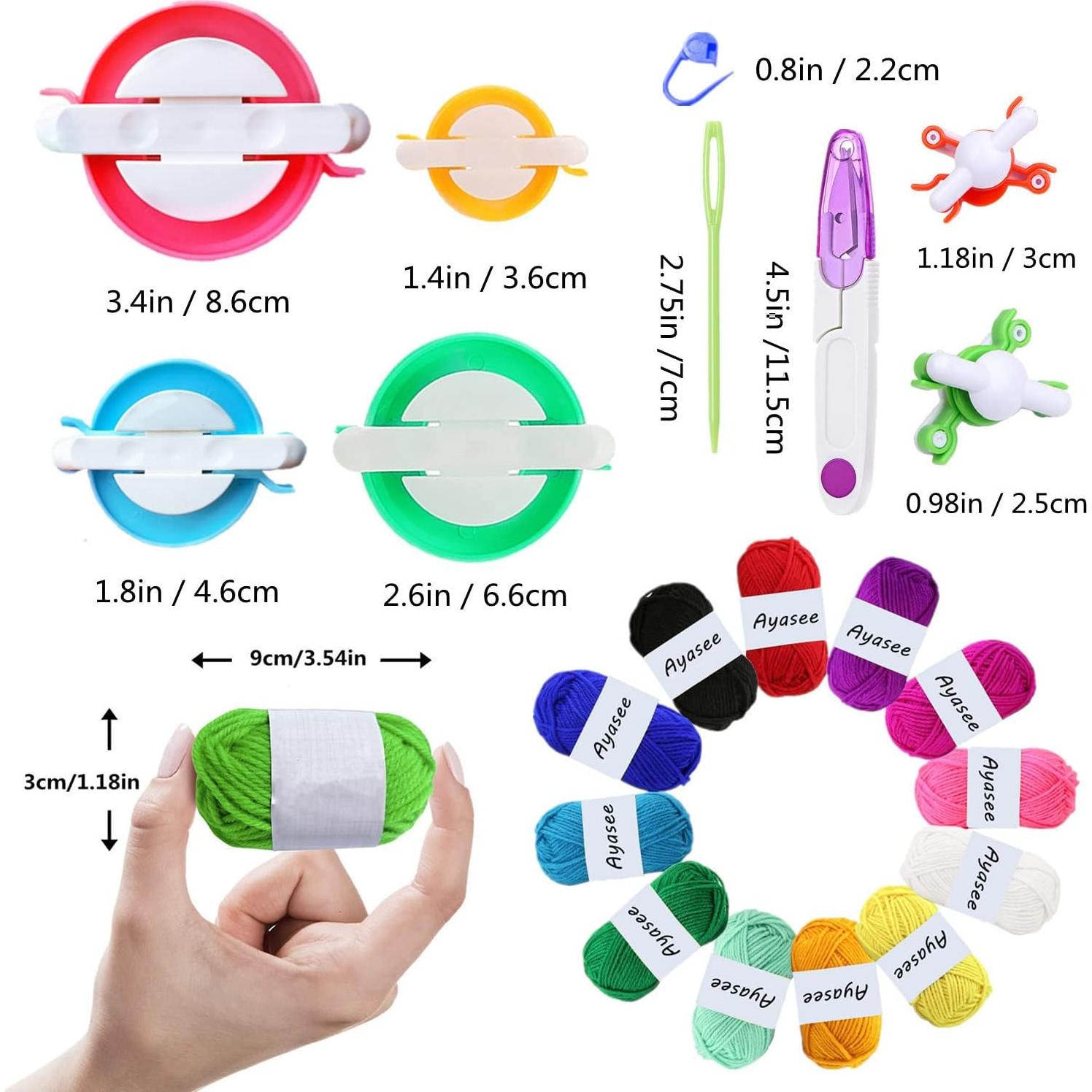 Kit Hacedor de Pompones Ayasee 6 Tamaños + 12 Hilos Acrílicos