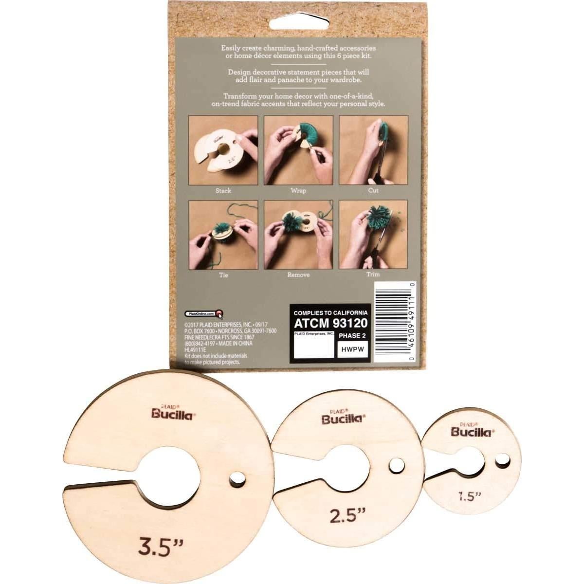 Hacedor de Pompones Bucilla - 6 Piezas de Madera Duradera