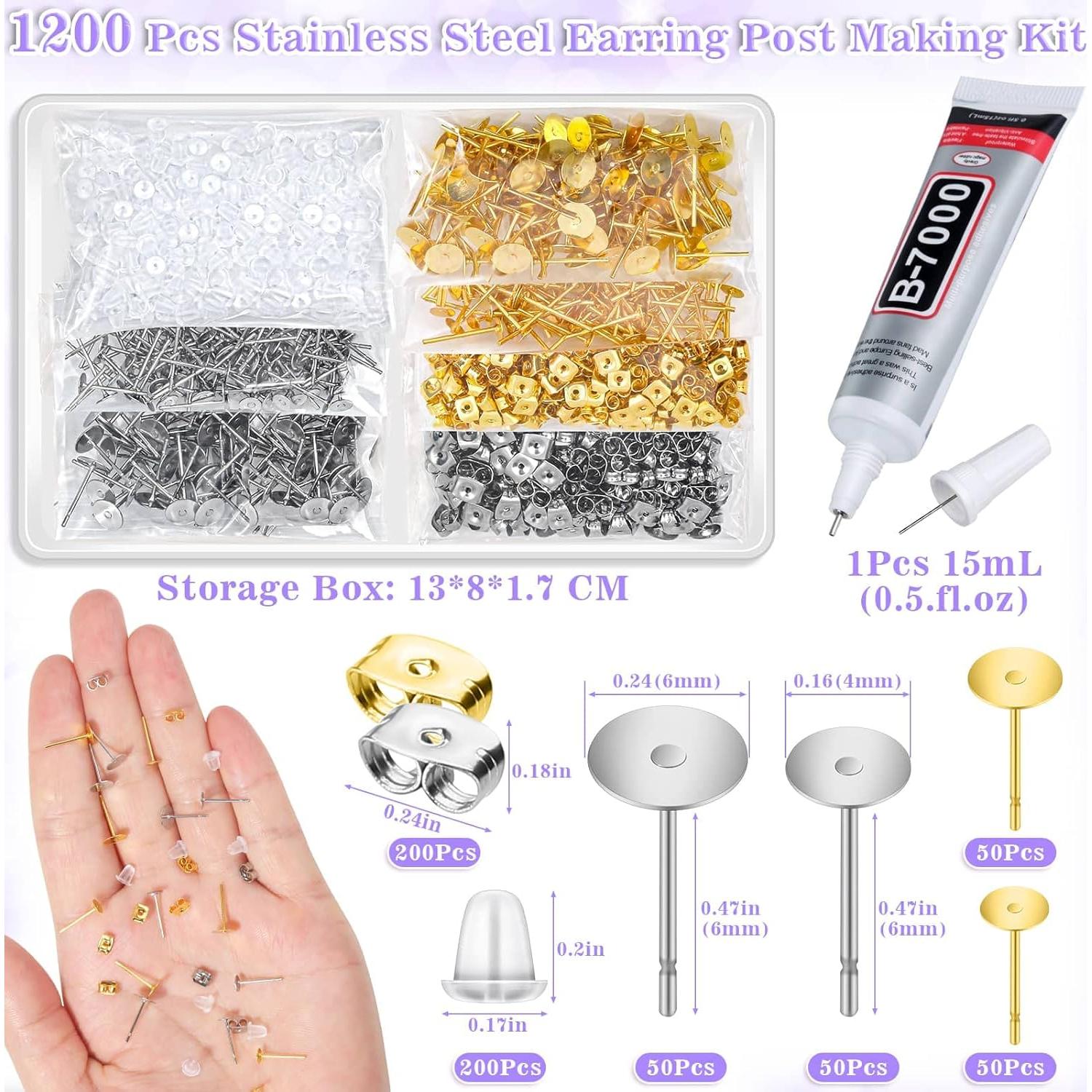 Kit de Pegamento para Joyería Anezus con 600 Piezas de Aretes