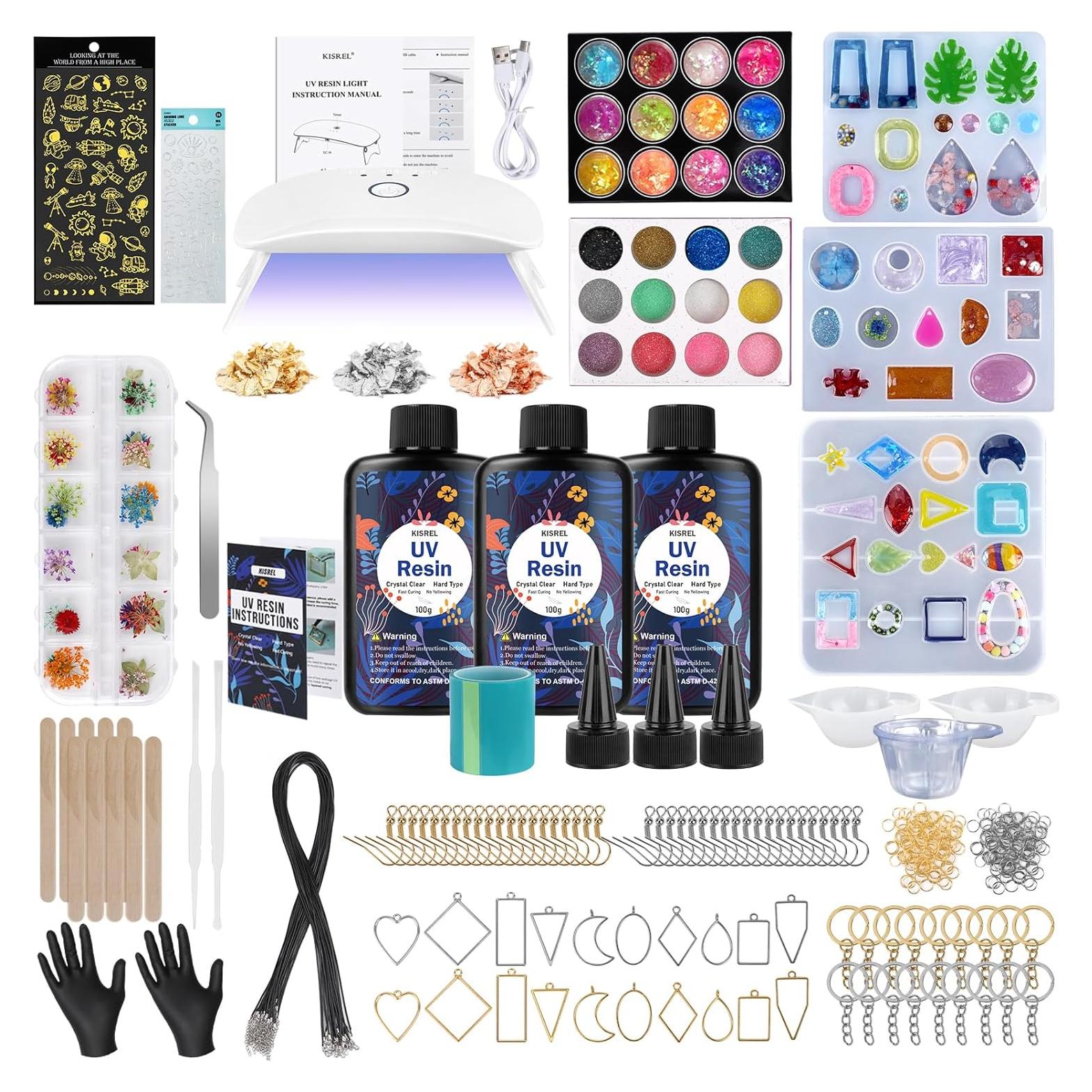 Kit de Joyería de Resina UV KISREL 300g con Moldes y Luz