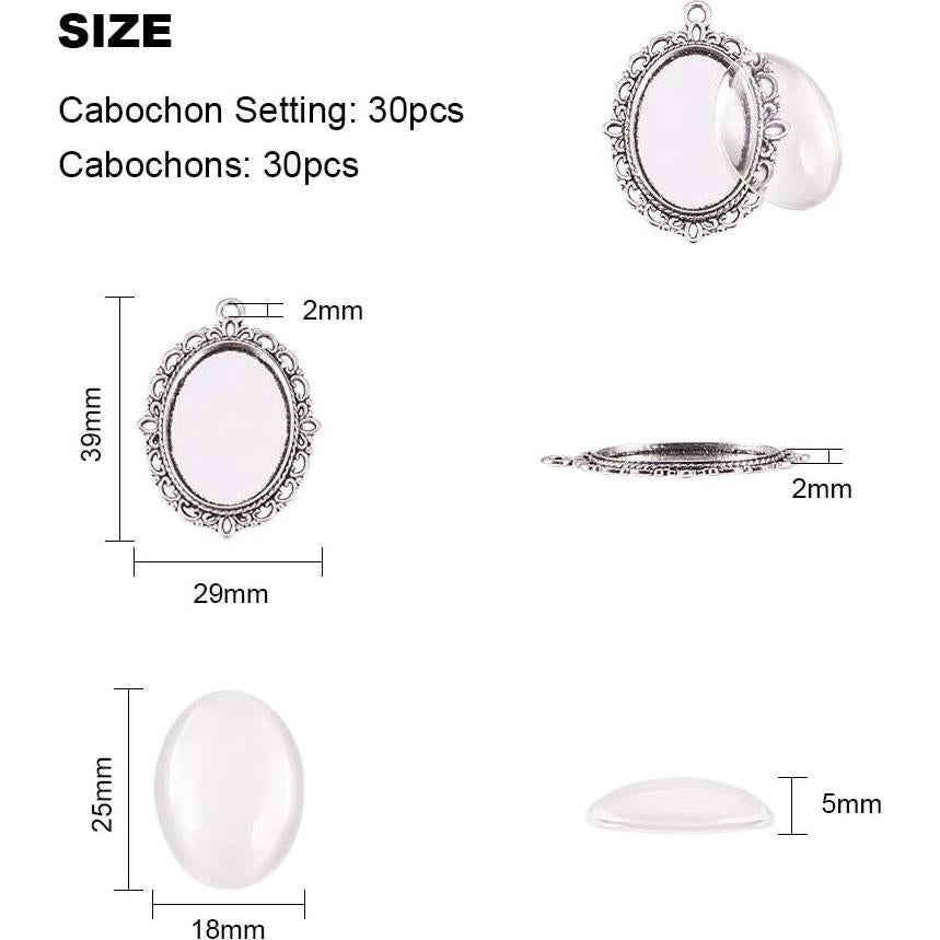 Kit de Pendientes Bezel PH PandaHall 60pcs - 30 Bandejas Ovaladas 25x18mm