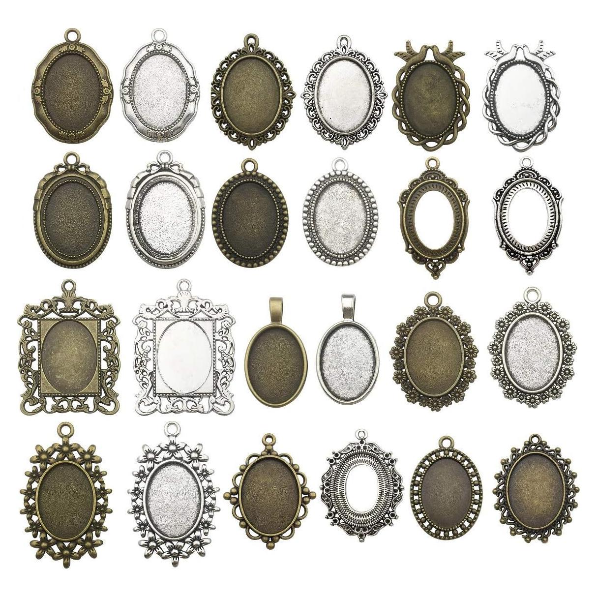 20 Bandejas de Colgante Ovaladas 18x25mm Bronce y Plata