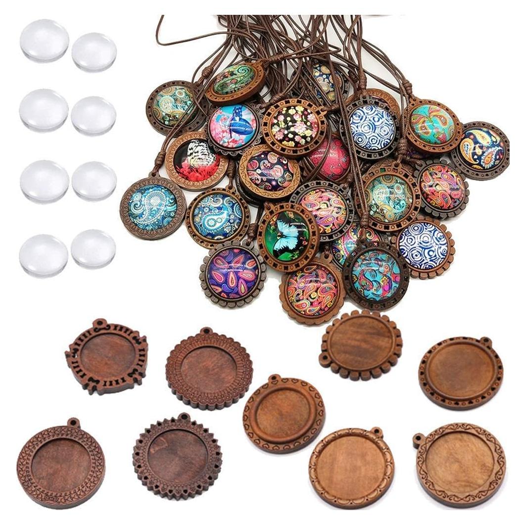 Bandejas de Colgante Bezel Redondas de Madera ToBeIT - 18 Piezas