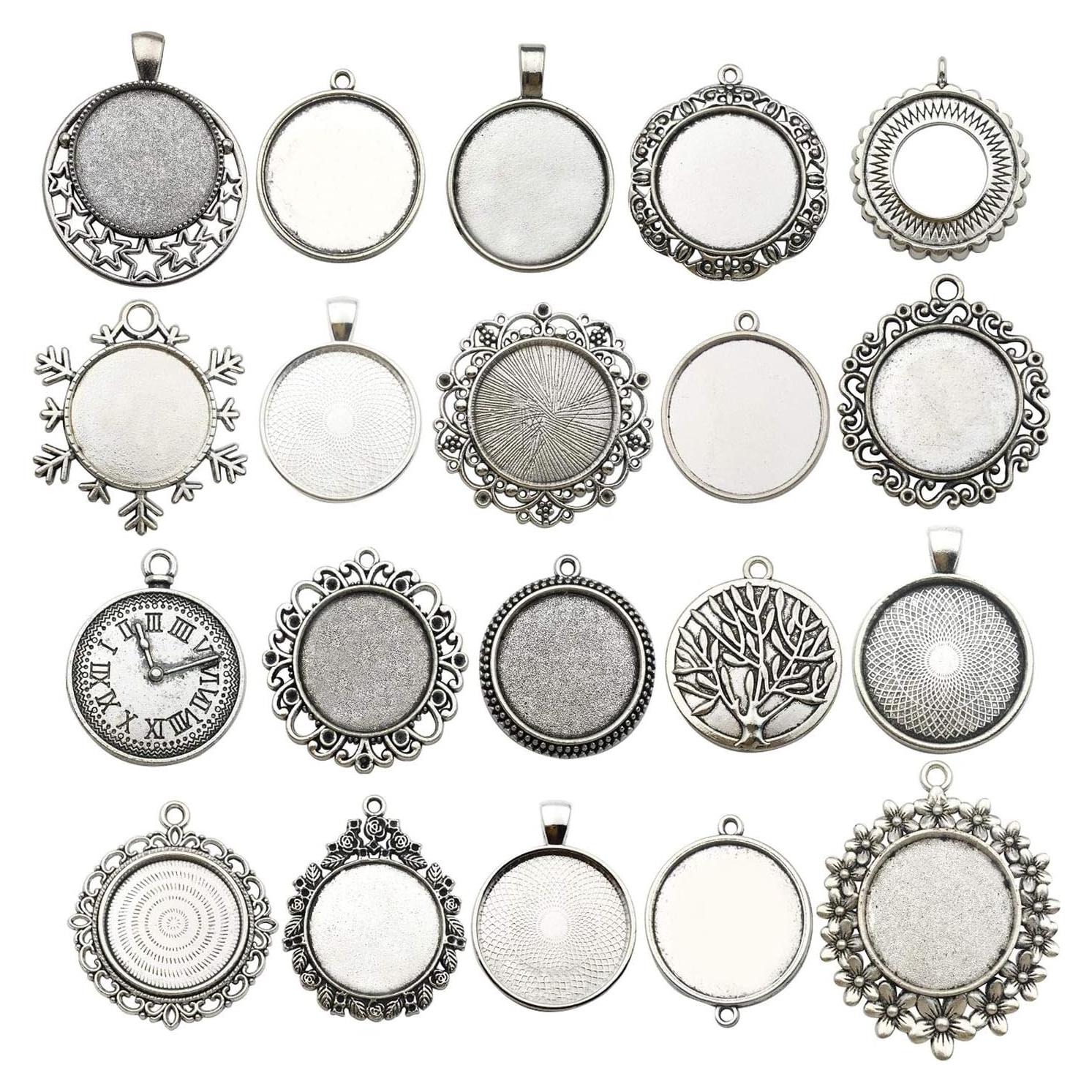 20 Piezas Pendientes Bezel 25mm Plata Antigua para DIY