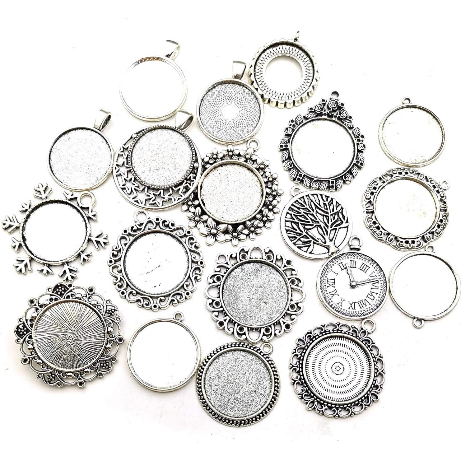 20 Piezas Pendientes Bezel 25mm Plata Antigua para DIY