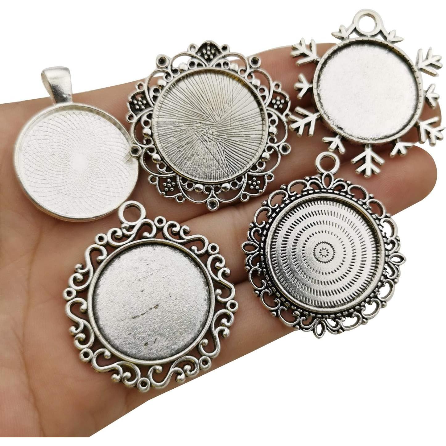 20 Piezas Pendientes Bezel 25mm Plata Antigua para DIY