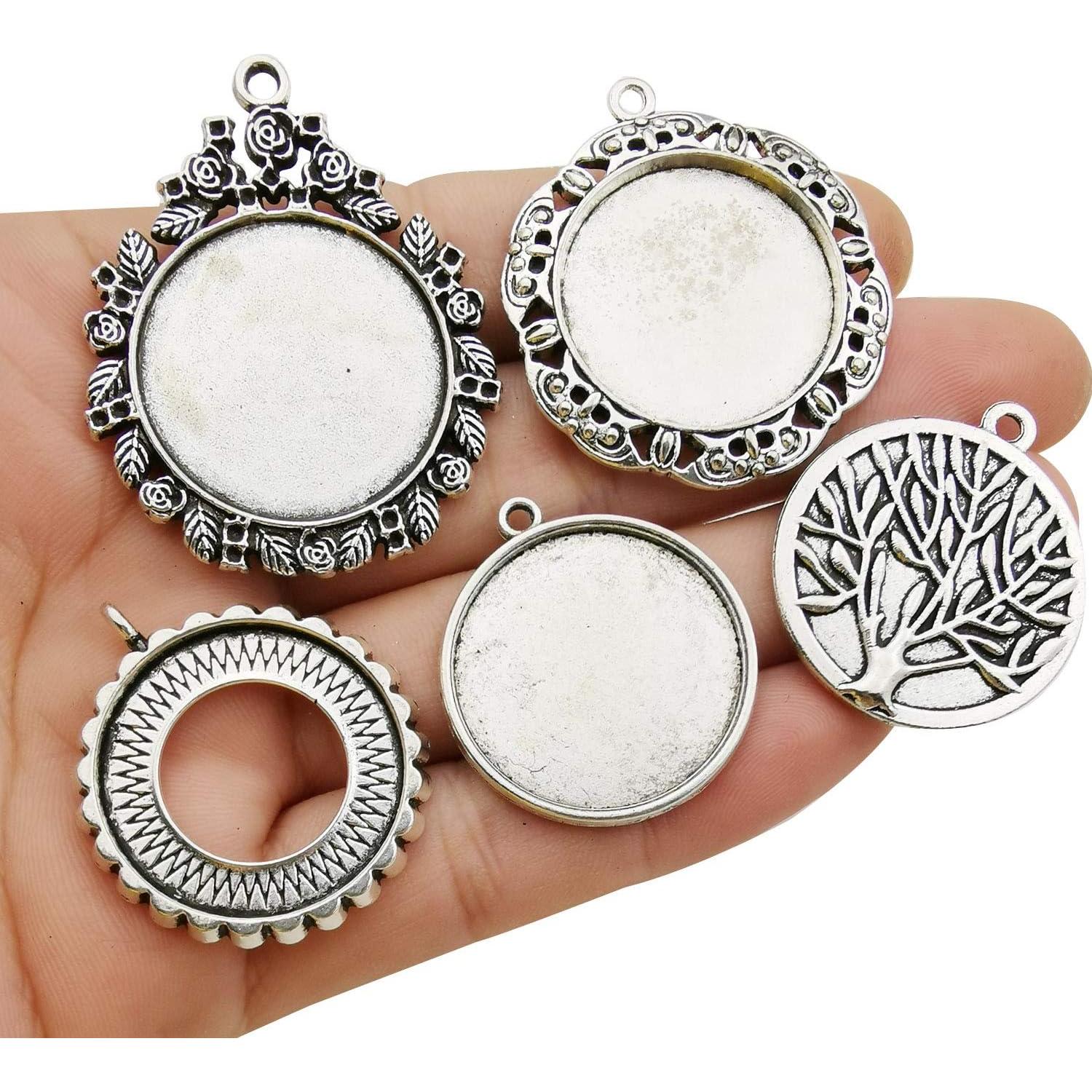 20 Piezas Pendientes Bezel 25mm Plata Antigua para DIY