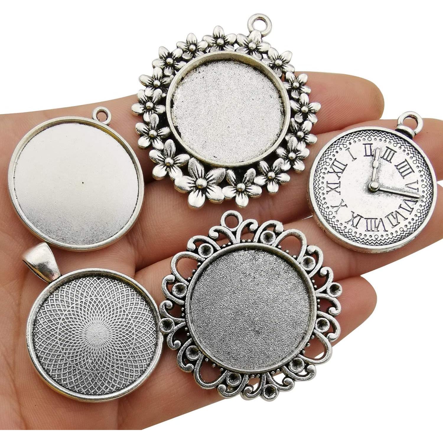 20 Piezas Pendientes Bezel 25mm Plata Antigua para DIY