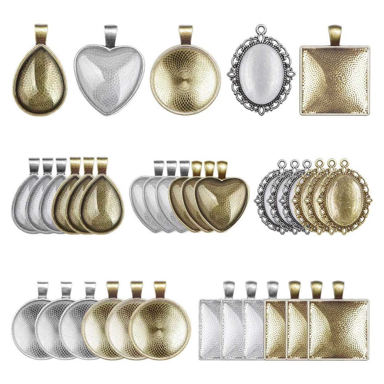 Bandejas para Colgantes Anezus 60 Pcs con Cabochones de Vidrio