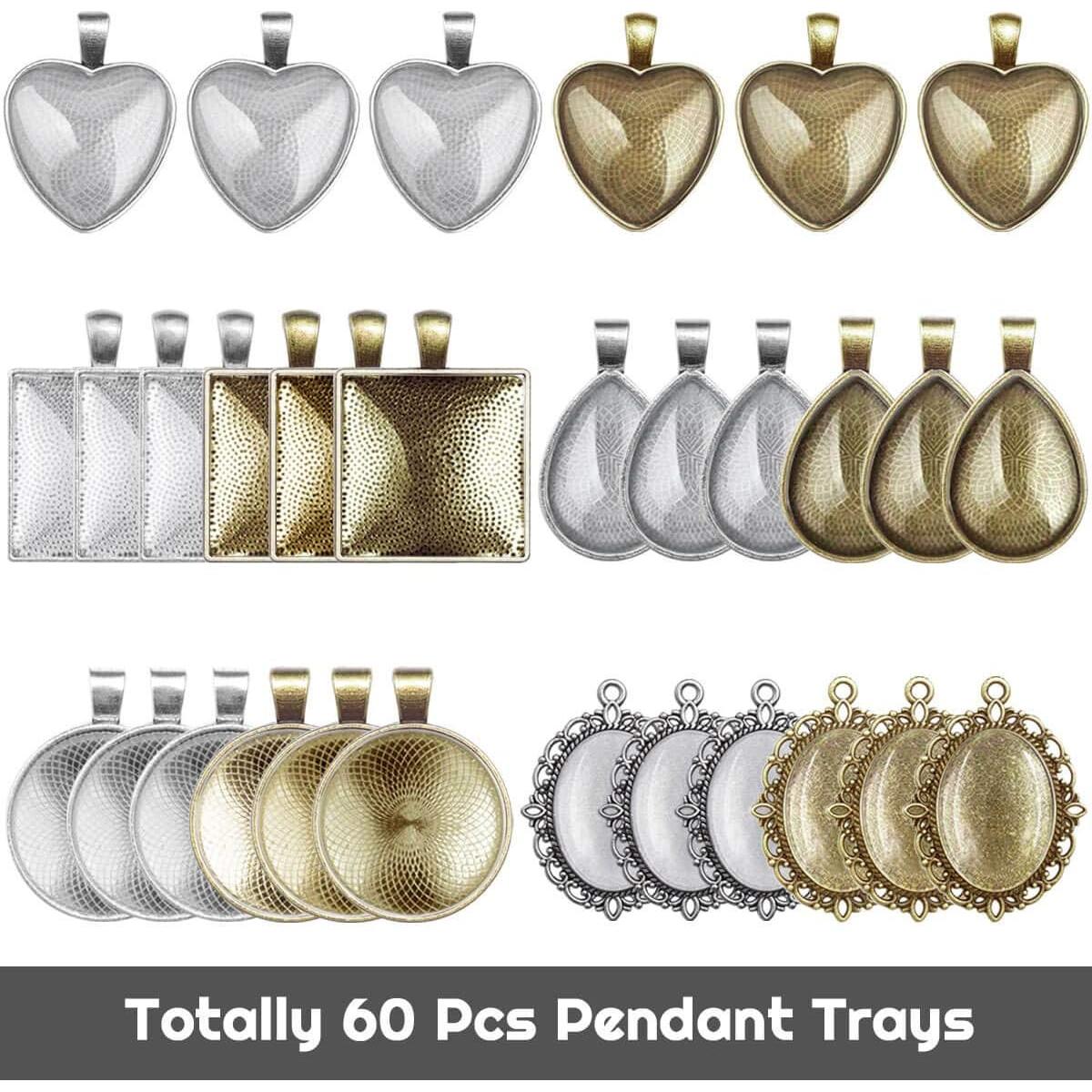 Bandejas para Colgantes Anezus 60 Pcs con Cabochones de Vidrio