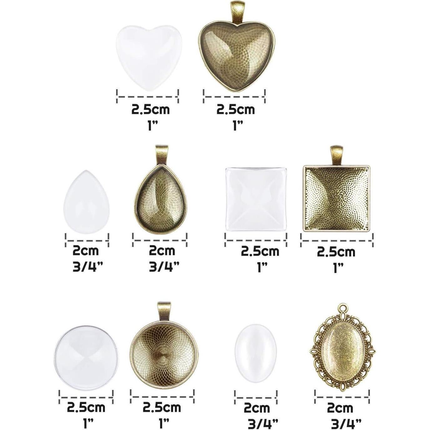 Bandejas para Colgantes Anezus 60 Pcs con Cabochones de Vidrio