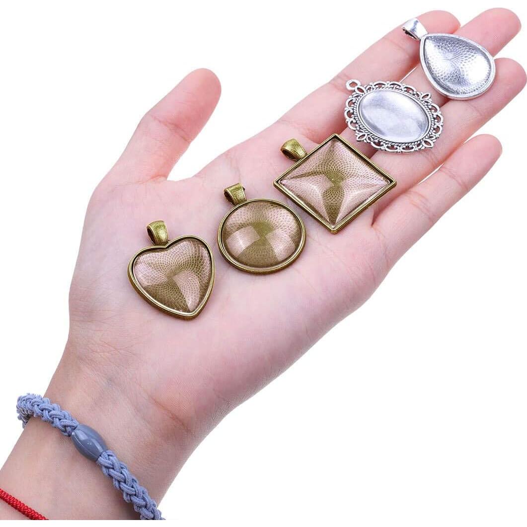 Bandejas para Colgantes Anezus 60 Pcs con Cabochones de Vidrio