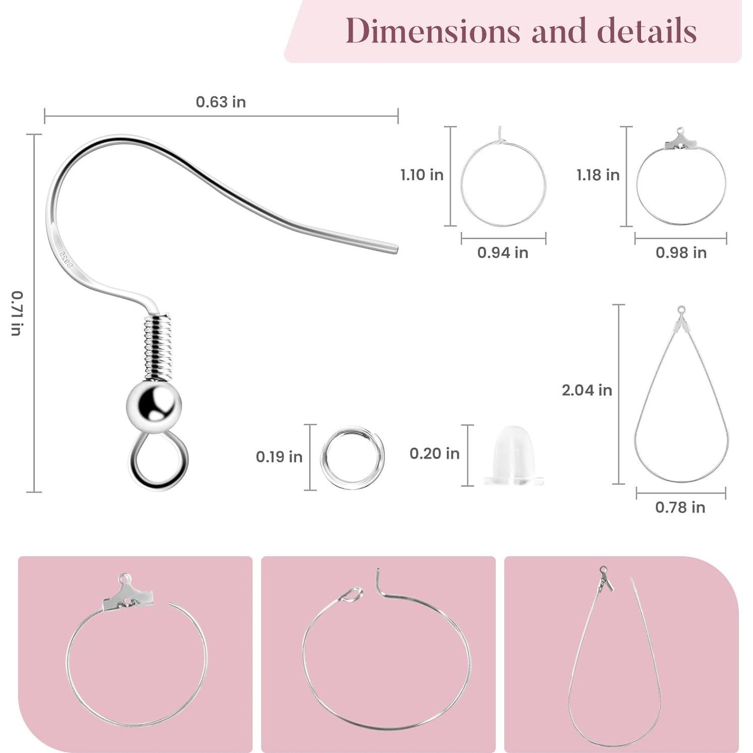 Kit de Ganchos de Aretes de Plata Esterlina VIW 400 Piezas