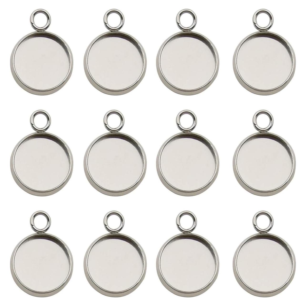 50 Bandejas de Colgante 12mm Acero Inoxidable Blanco DIY