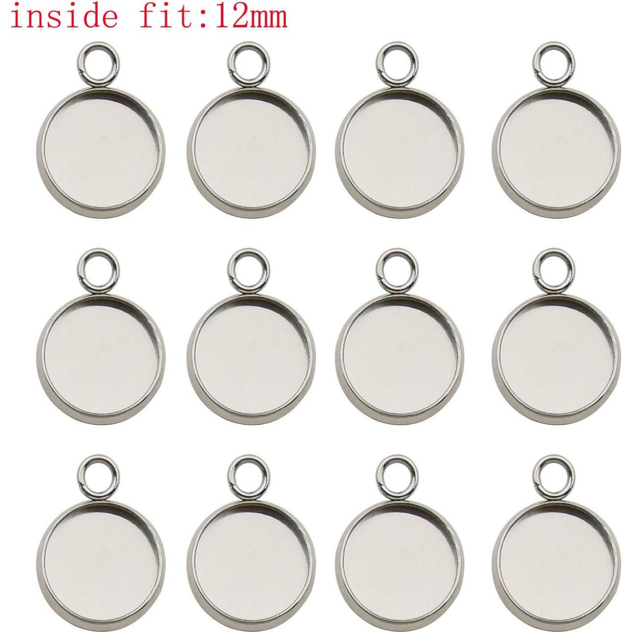 50 Bandejas de Colgante 12mm Acero Inoxidable Blanco DIY