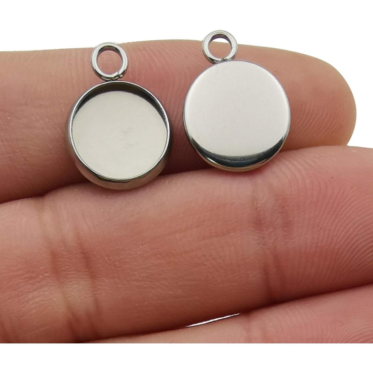 50 Bandejas de Colgante 12mm Acero Inoxidable Blanco DIY