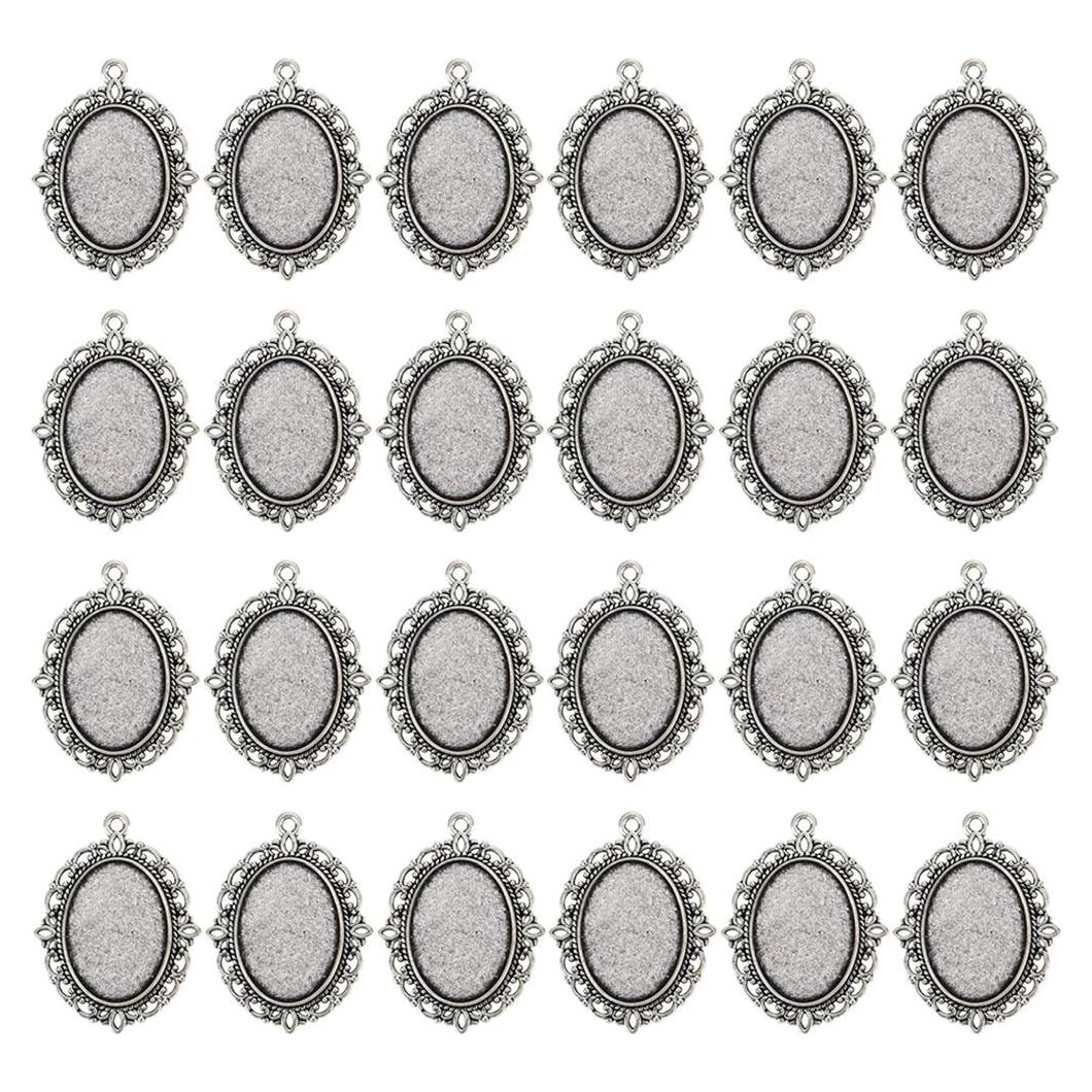 24 Bandejas de Colgante Bezel Dcatcher Plata 25x18 mm