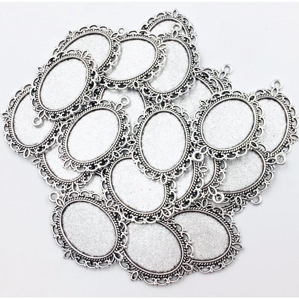 24 Bandejas de Colgante Bezel Dcatcher Plata 25x18 mm