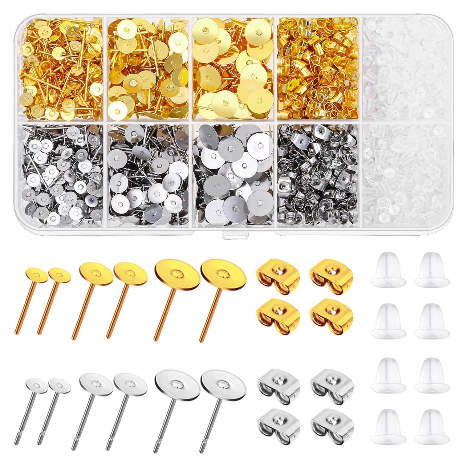 Kit de 2000 Pines y Respaldos de Aretes Hipoalergénicos Caffox