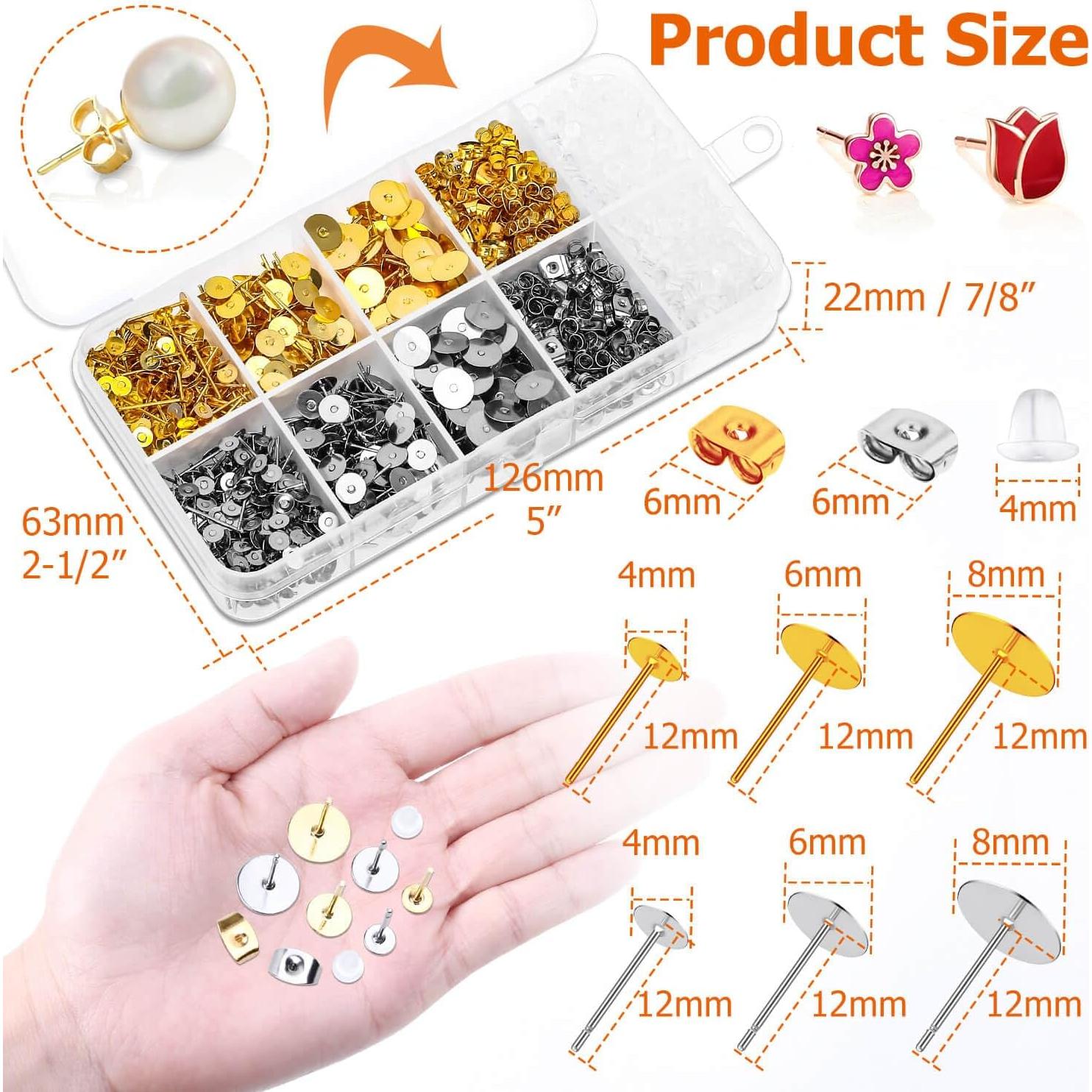 Kit de 2000 Pines y Respaldos de Aretes Hipoalergénicos Caffox