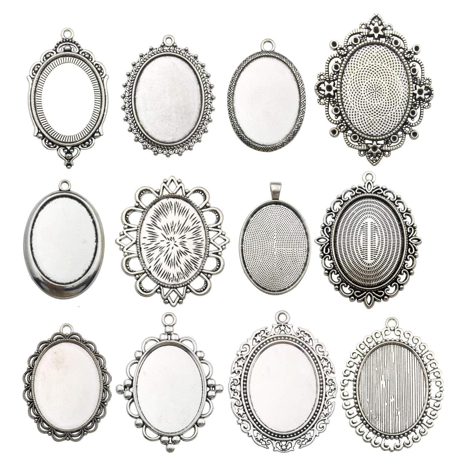 10 Bandejas Colgantes Youdiyla Ovaladas 30x40mm Plata Antigua