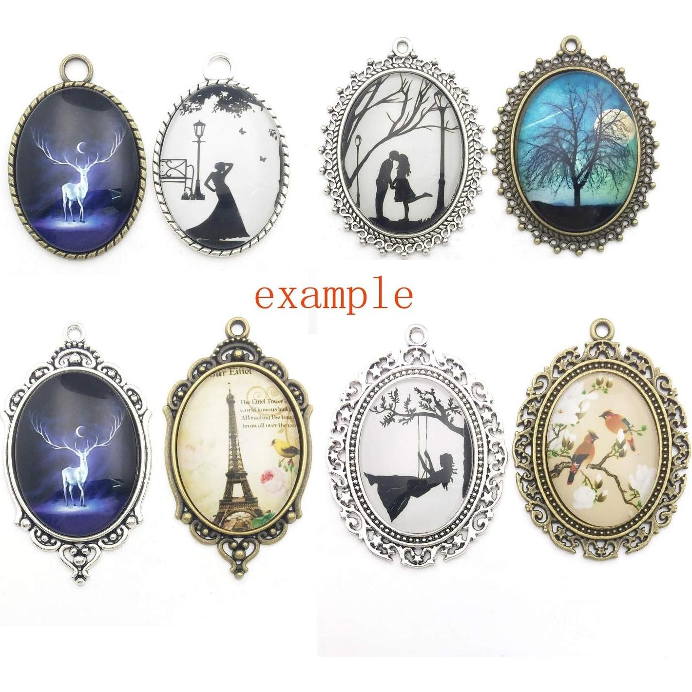 10 Bandejas Colgantes Youdiyla Ovaladas 30x40mm Plata Antigua