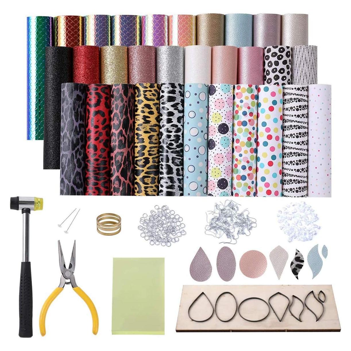 Kit de Aretes de Cuero Litchi - 31 Piezas Multicolor para Adultos