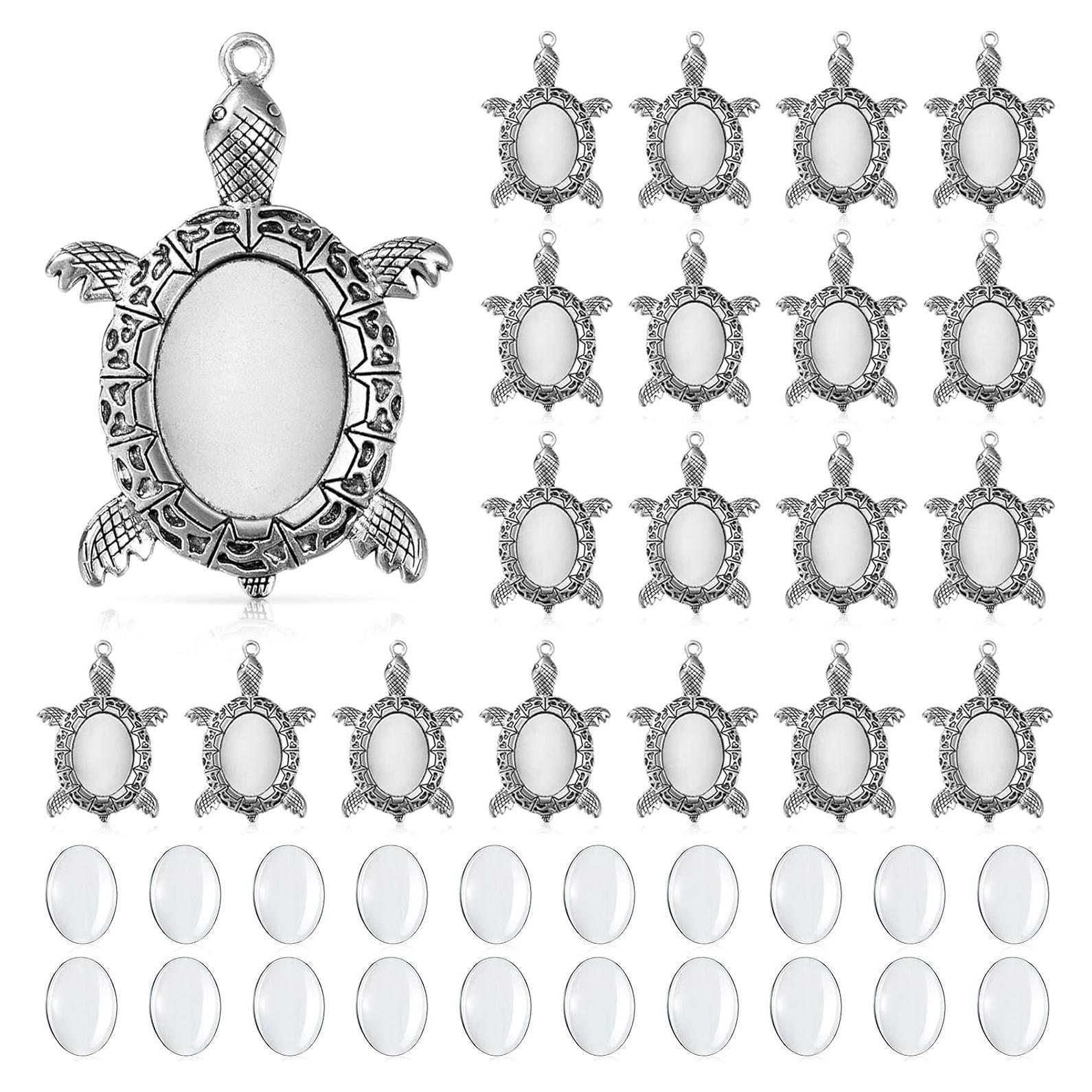 40 Piezas Configuraciones Colgante Tortuga Plata Antigua DIY