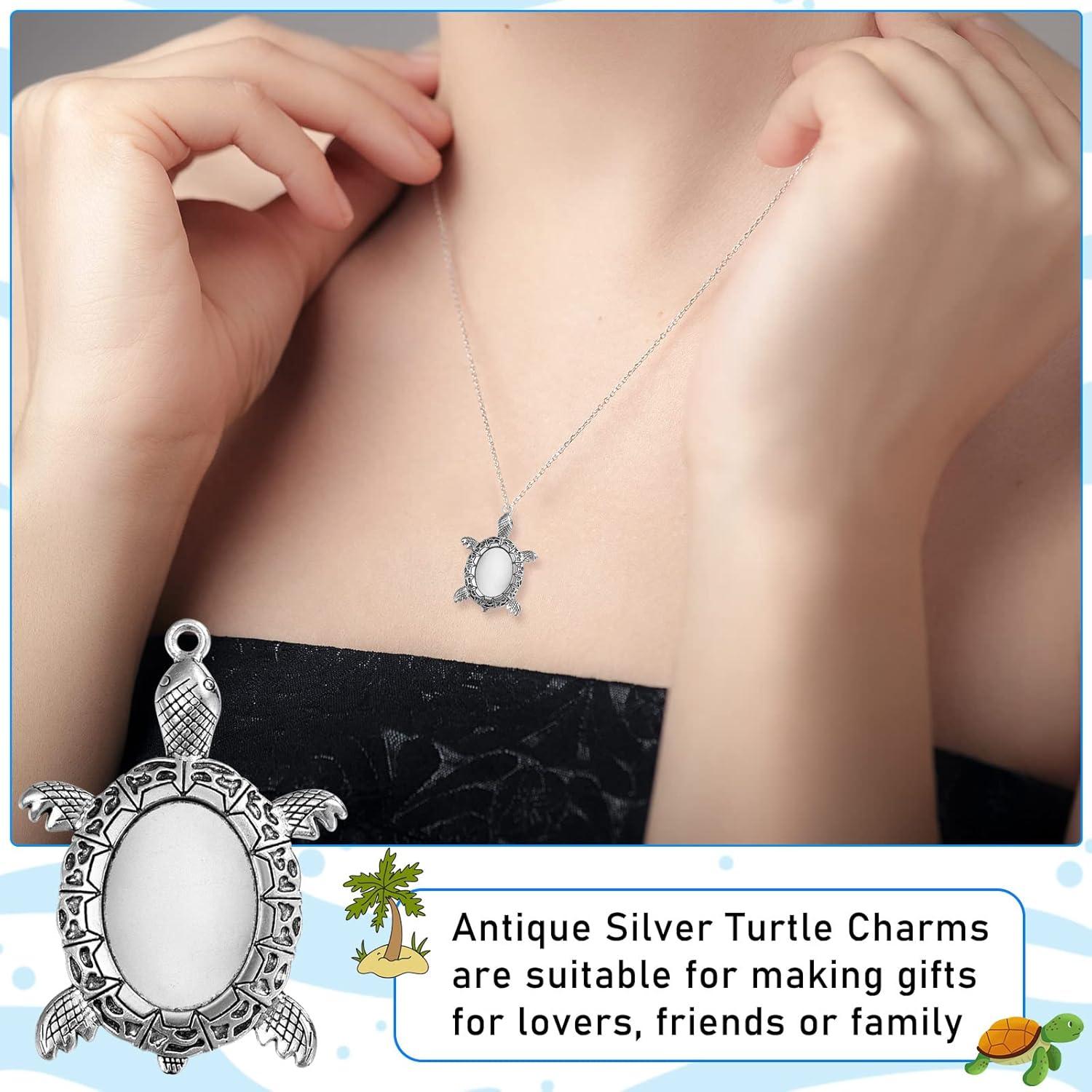 40 Piezas Configuraciones Colgante Tortuga Plata Antigua DIY
