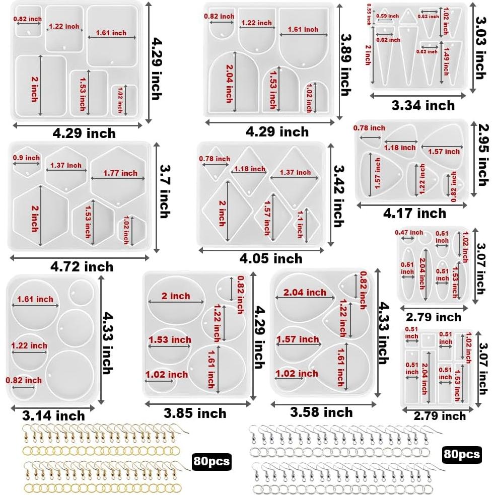 Kit de Moldes para Pendientes ResinWorld - 171 Piezas, Silicona