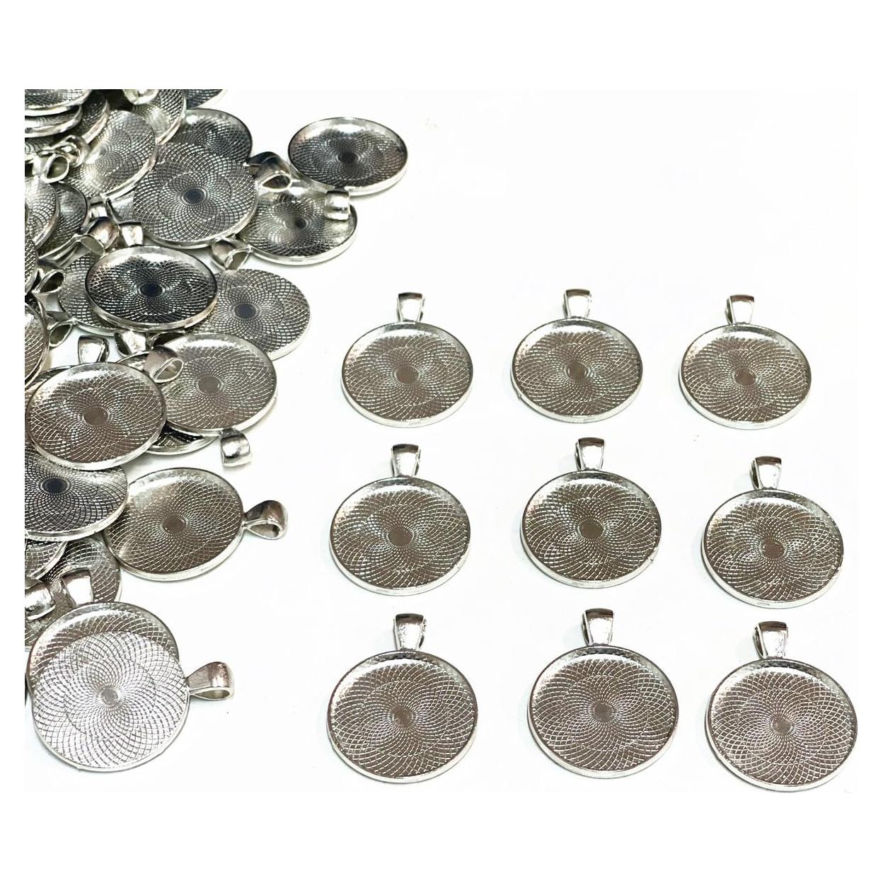 100 Bandejas de Colgante Redondas DIY Picmoo 25 mm Plata