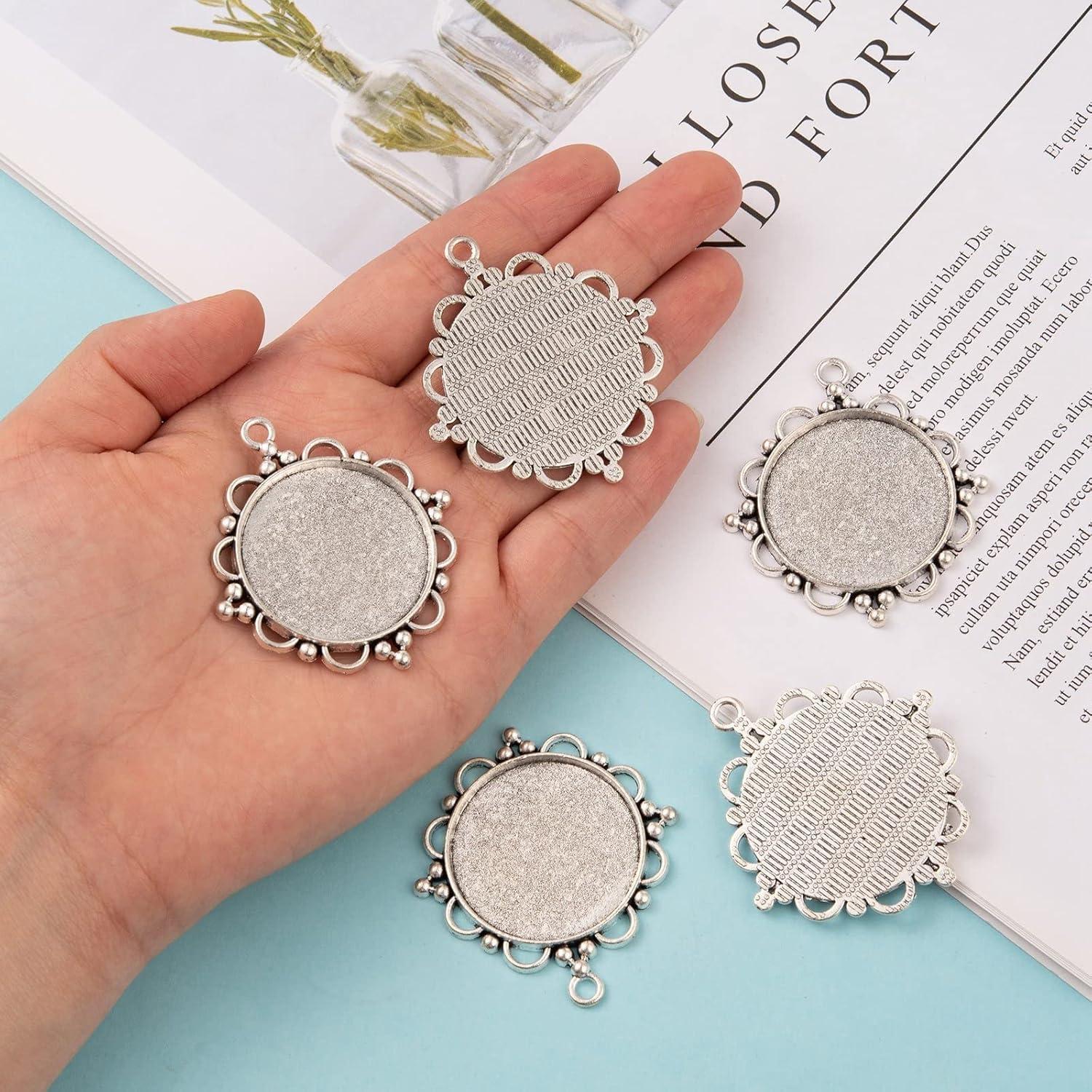 Kissitty 10 Piezas Pendientes Redondos Plata Antigua 30mm