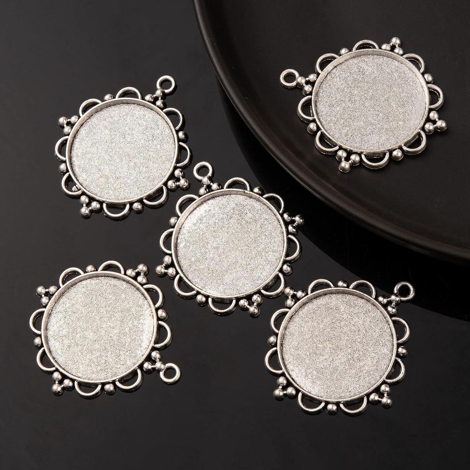 Kissitty 10 Piezas Pendientes Redondos Plata Antigua 30mm