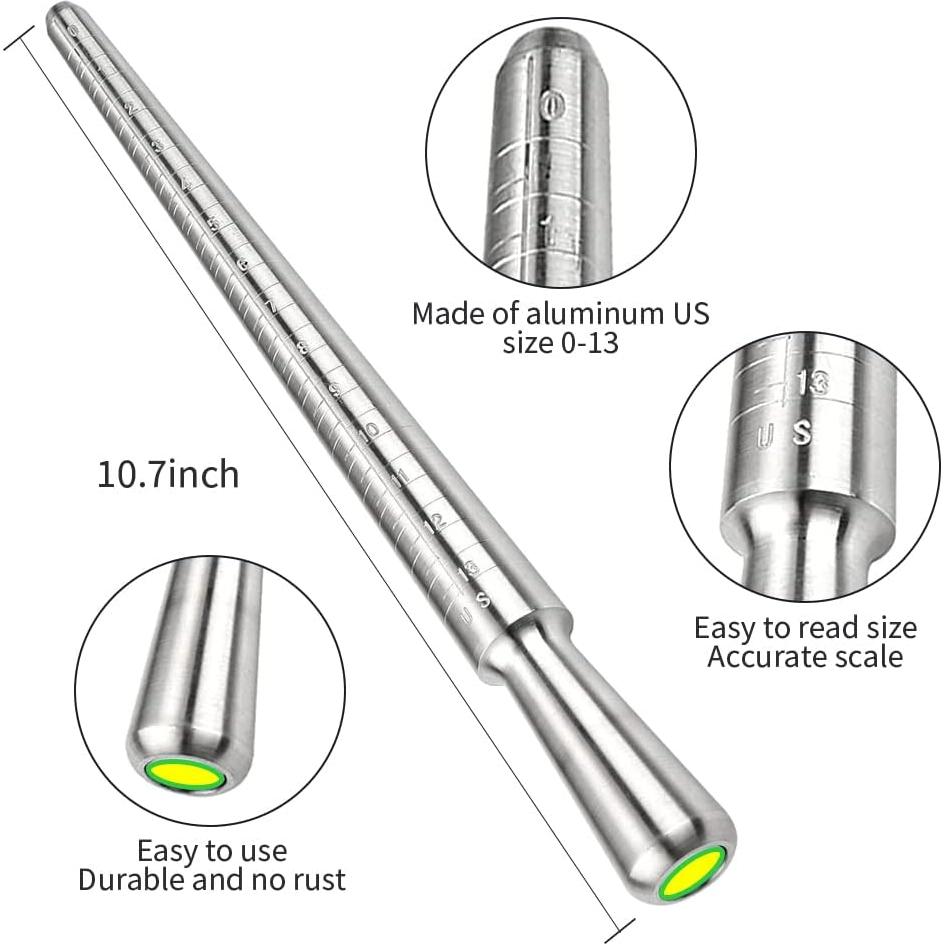 Kit de Medición de Tallas de Anillo YIEPET - 27 Anillos y Martillo