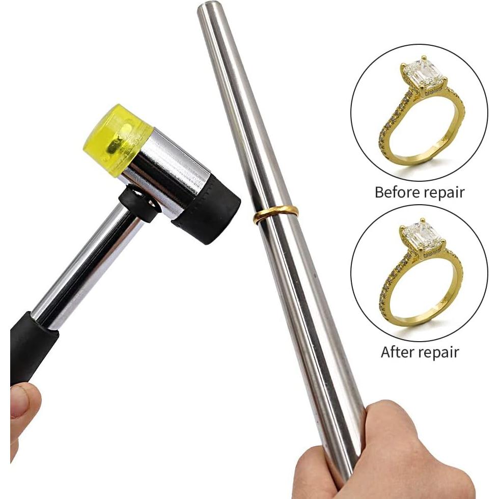 Kit de Medición de Tallas de Anillo YIEPET - 27 Anillos y Martillo