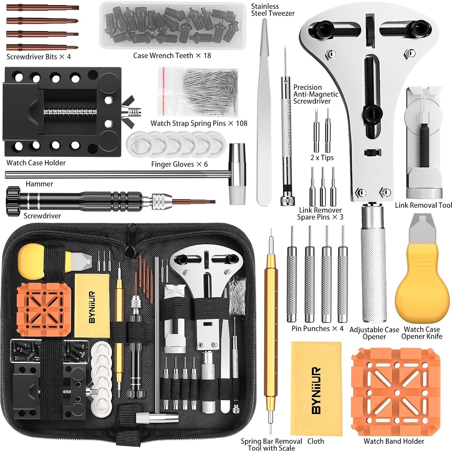 Kit de Reparación de Reloj BYNIIUR 155 Piezas con Estuche