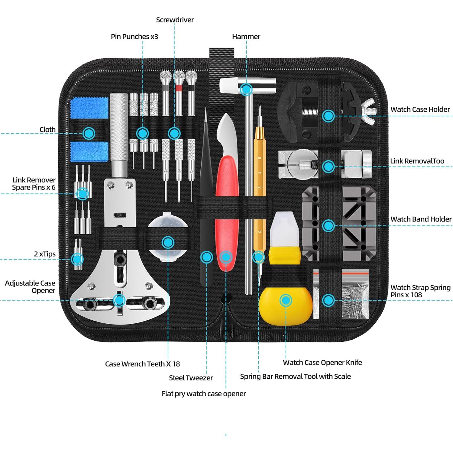 Kit de Reparación de Reloj Singcci 151 Piezas con Estuche