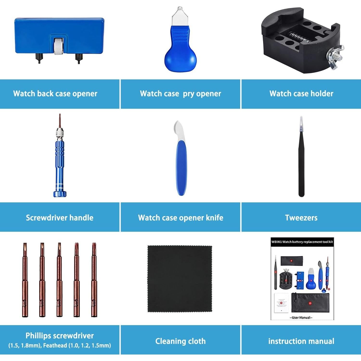 Kit de Herramientas de Reloj EasyTime - 14 Piezas, Azul