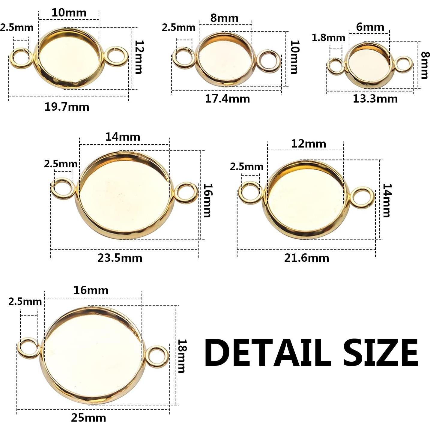 24 Conectores de Cabochón Dorados BronaGrand 6 Tamaños