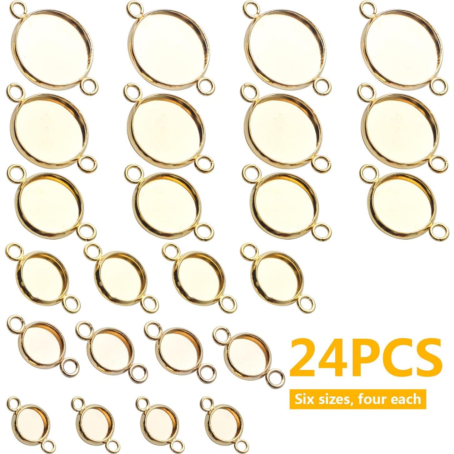 24 Conectores de Cabochón Dorados BronaGrand 6 Tamaños
