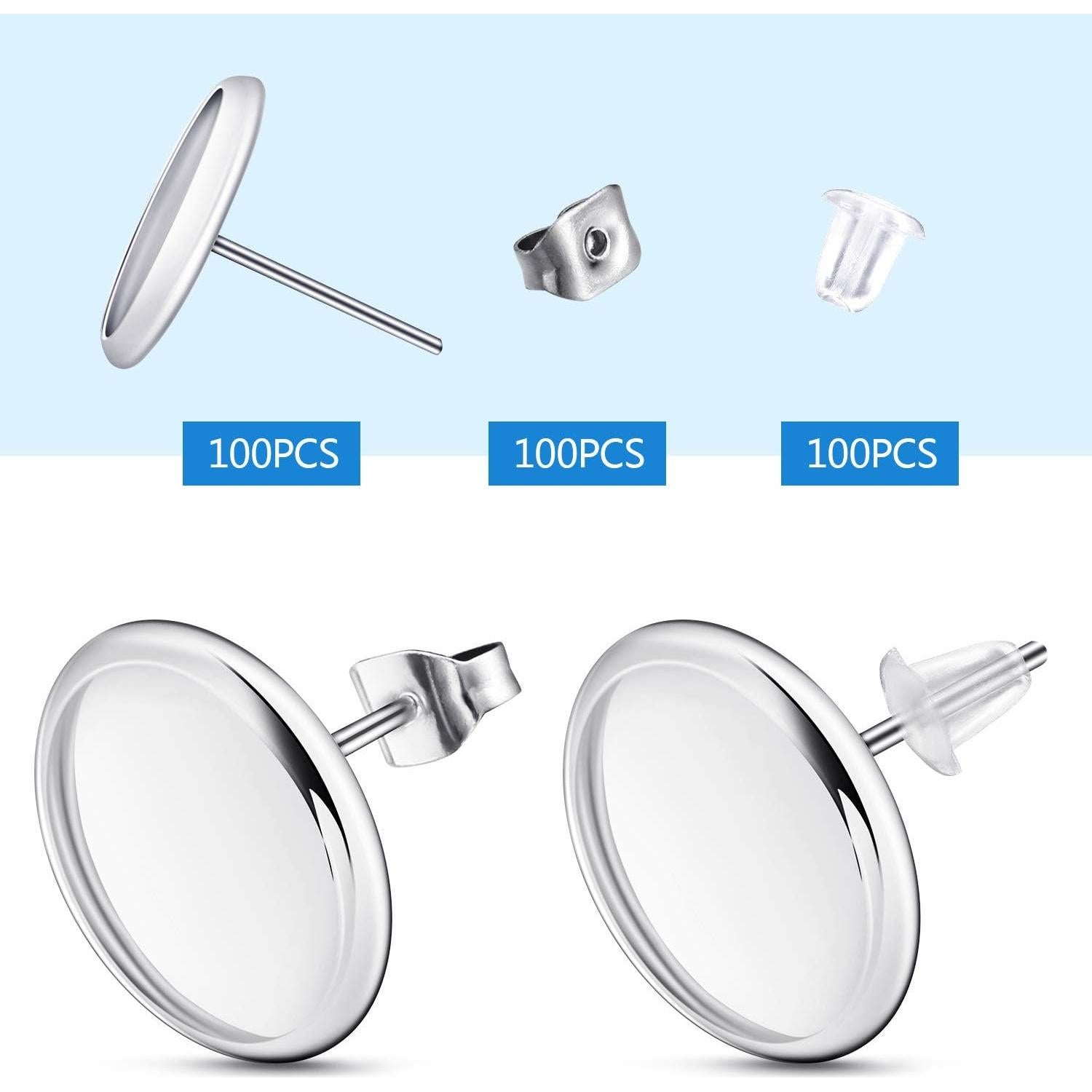 Kit de Aretes de Stud Hicarer 300 Piezas 12 mm Acero Inoxidable