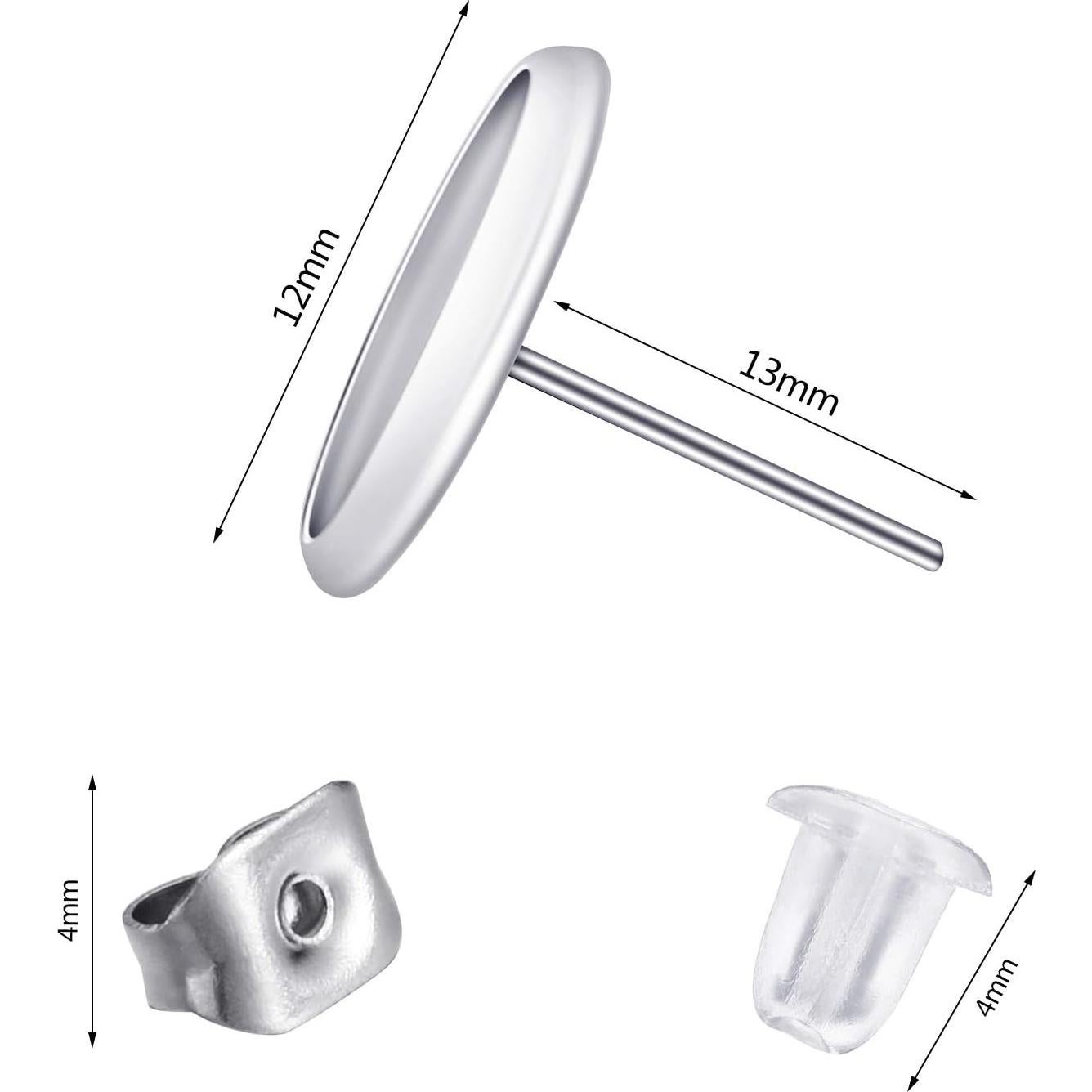 Kit de Aretes de Stud Hicarer 300 Piezas 12 mm Acero Inoxidable