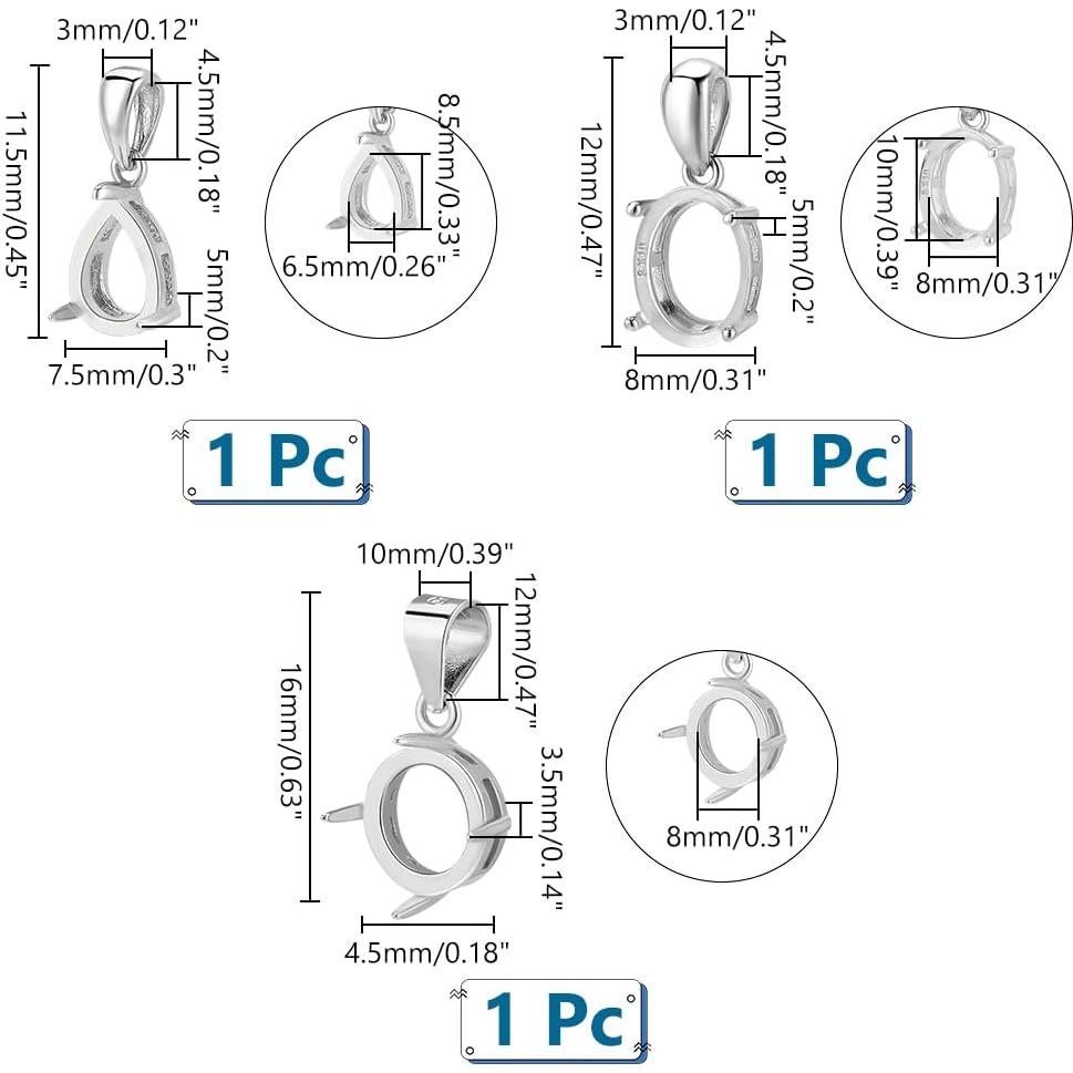 3 Piezas Colgantes de Plata Esterlina 925 PH PandaHall