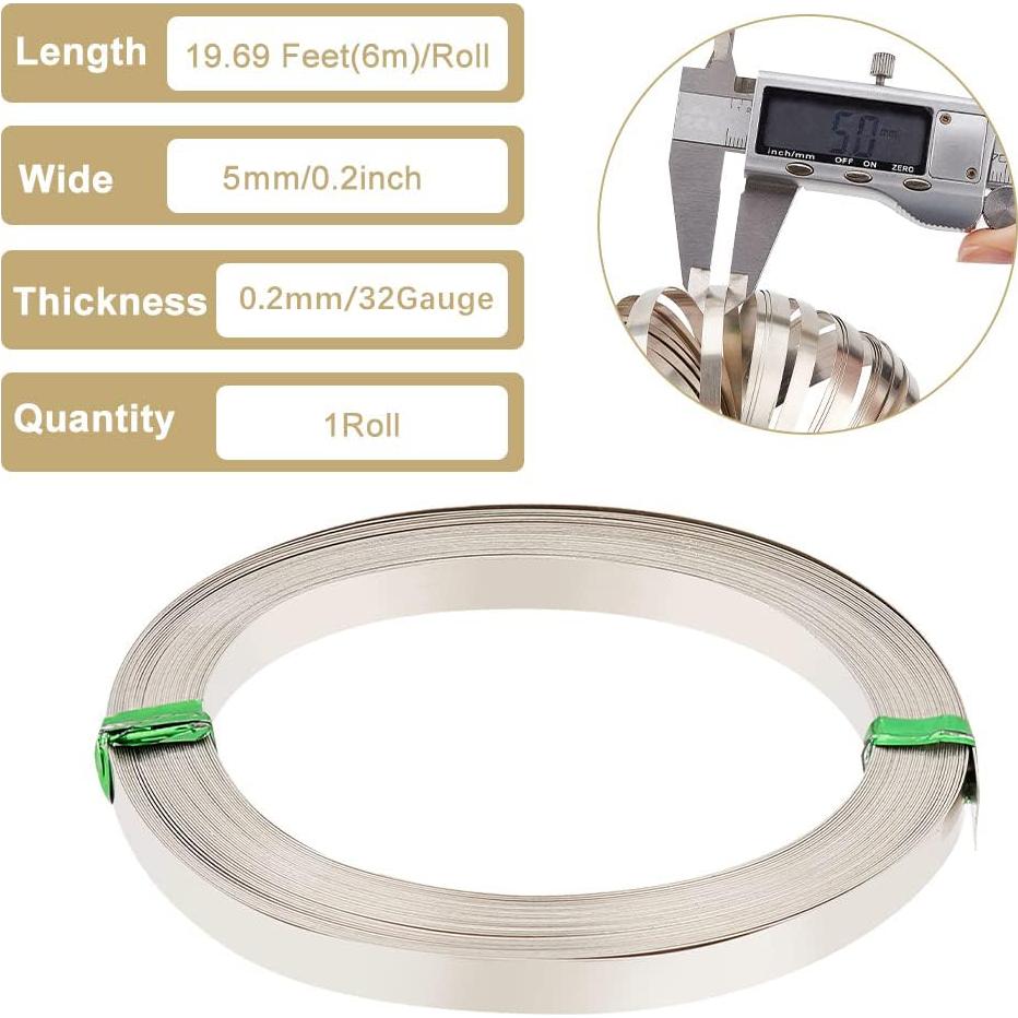 Alambre Bezel Plano 6m 5mm BENECREAT Plata Níquel Joyería