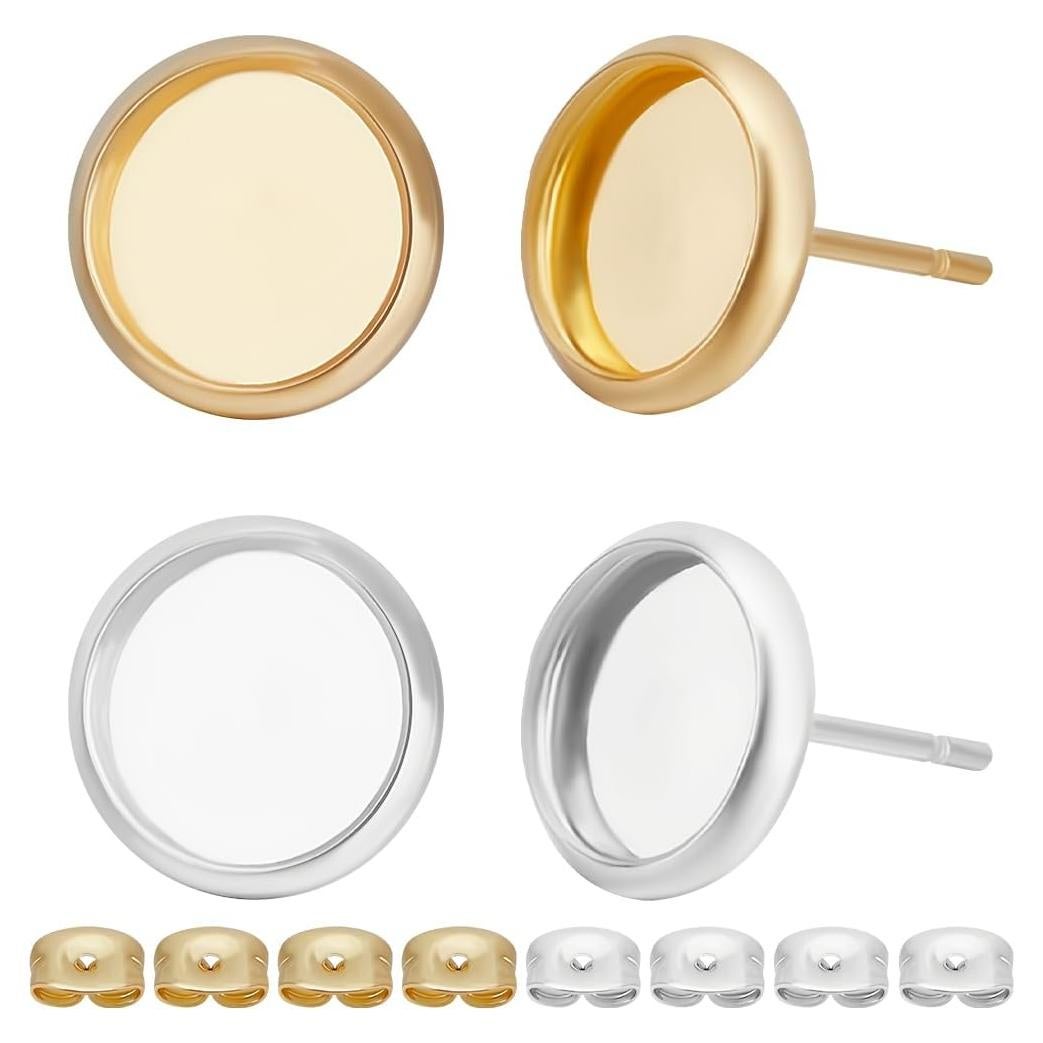 Beebeecraft 60 Piezas Configuraciones Aretes 8mm Oro 18K Plata 925