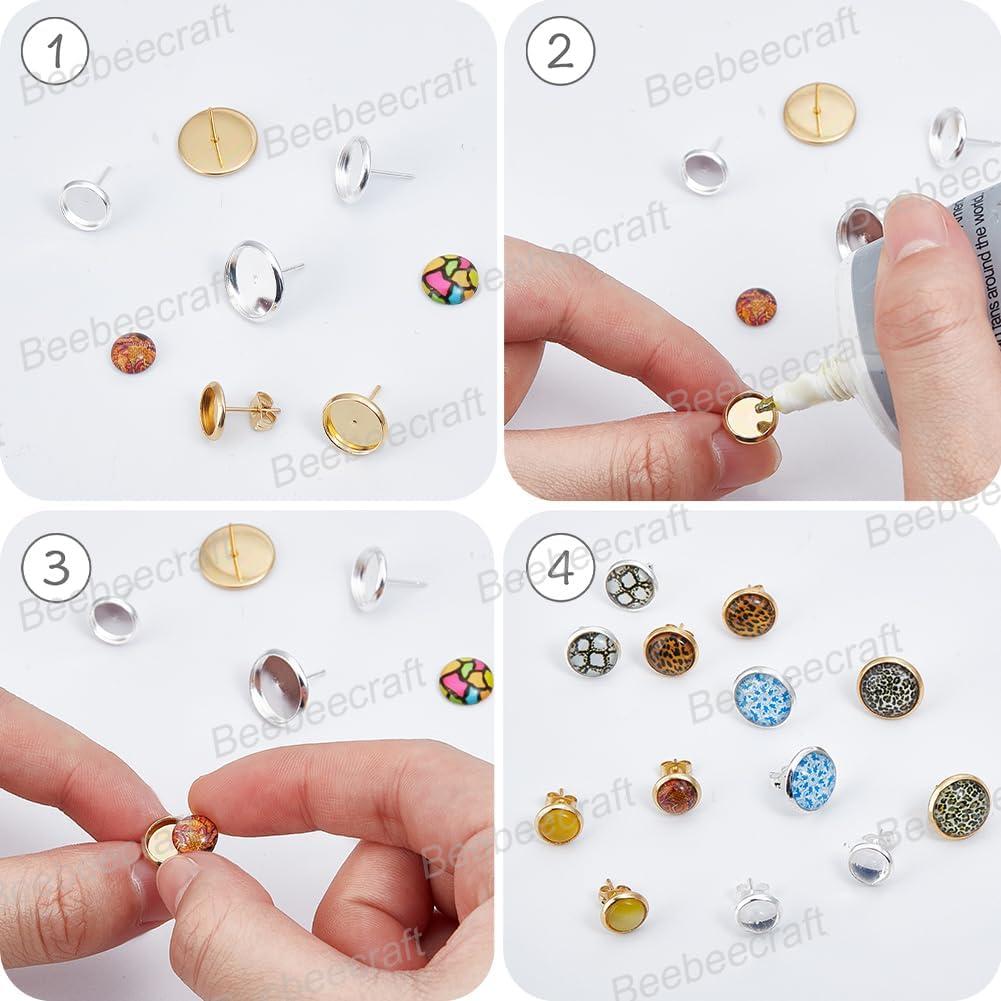 Beebeecraft 60 Piezas Configuraciones Aretes 8mm Oro 18K Plata 925